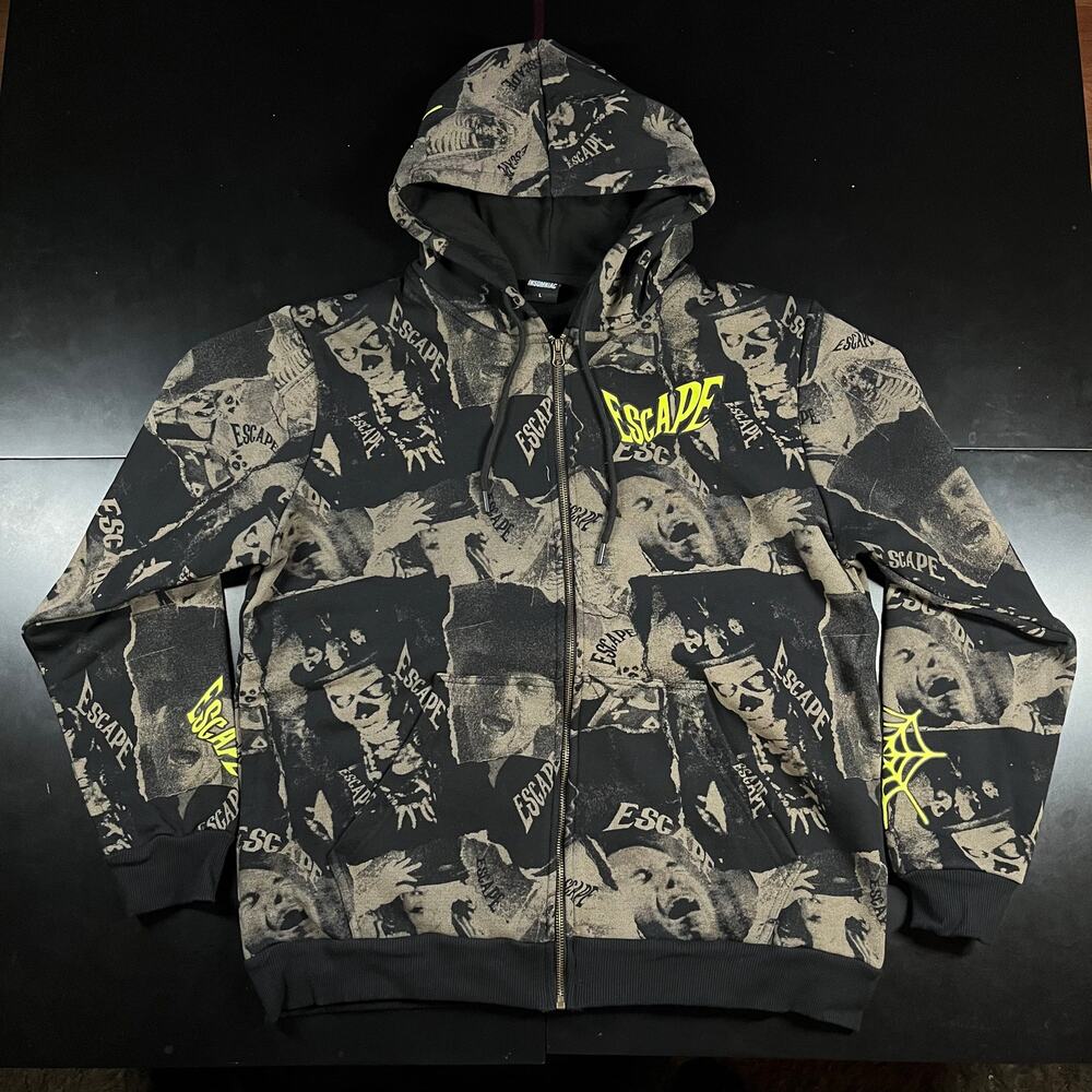 Insomniac Escape Zip Up Hoodie Rave Terror Horror Festival AOP Men’s‎ Sz L New
